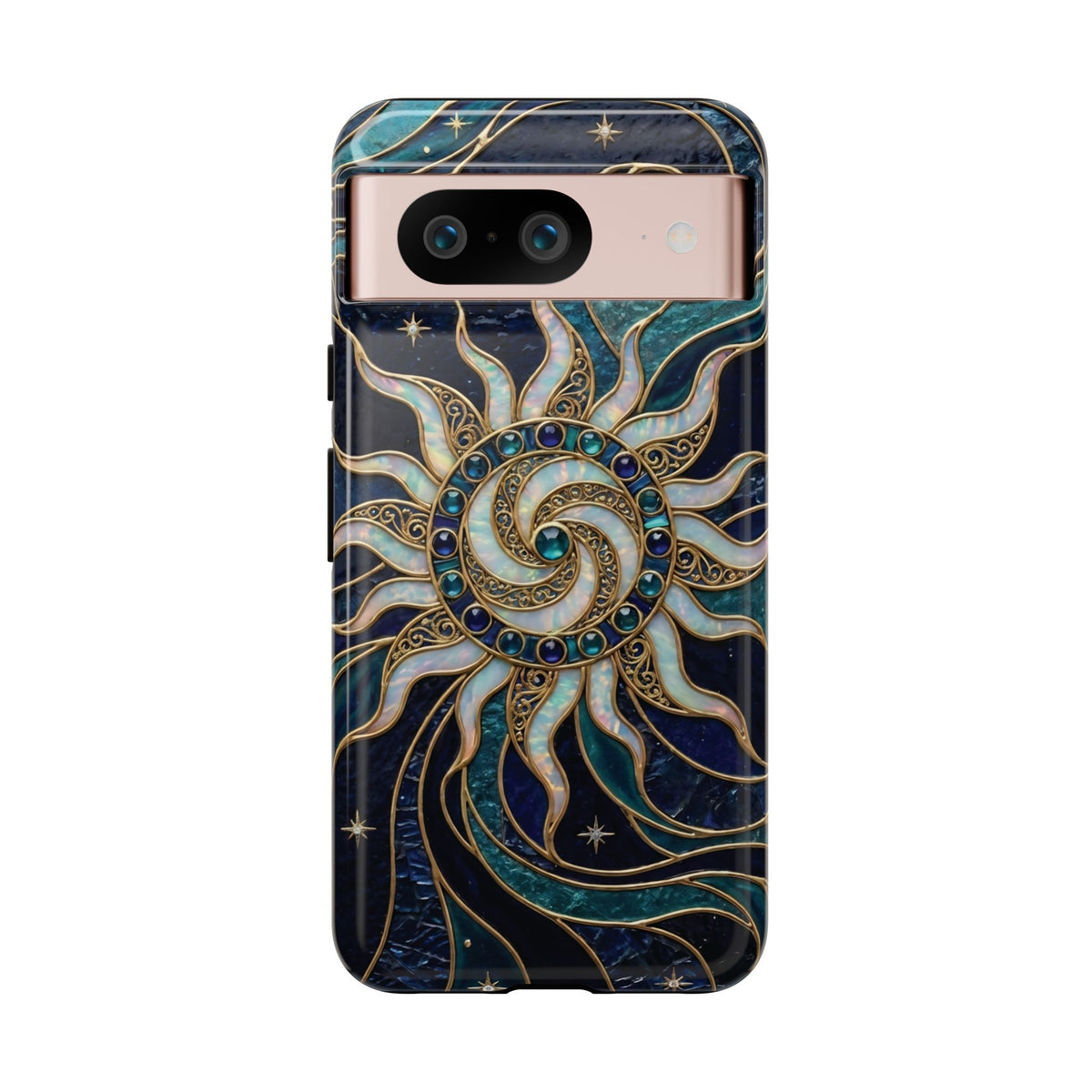 Elegant Teal & Gold Cosmic Sunburst Phone Case