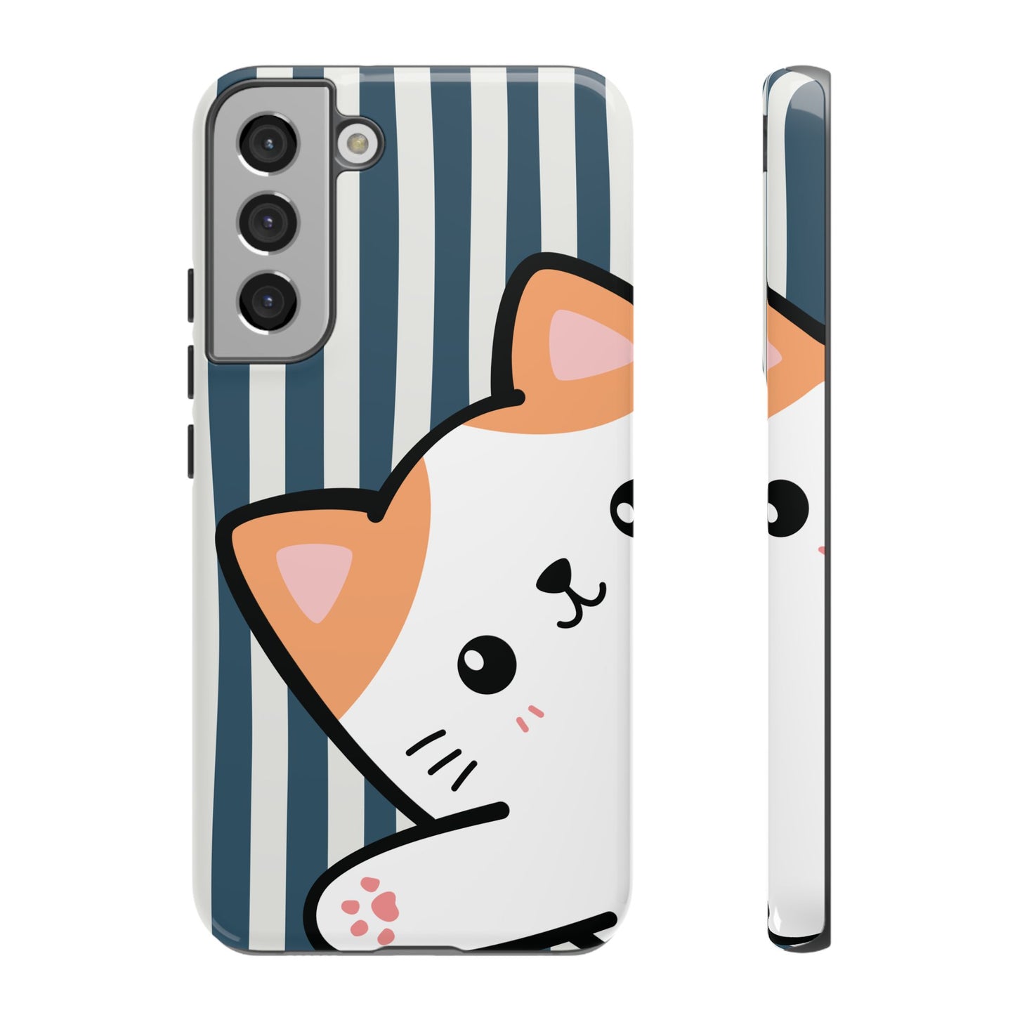Playful Peakaboo Cat with Blue Stripe Pattern Phone Case - Blue Phone Case