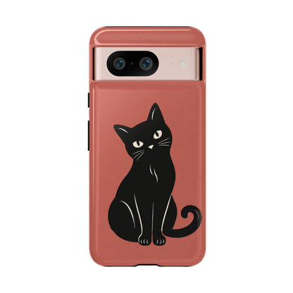 Minimalist Coral Red & Black Cat Phone Case