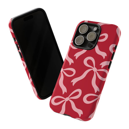 Bold Raspberry Red and Blush Pink Bow Pattern Phone Case - Red Phone Case