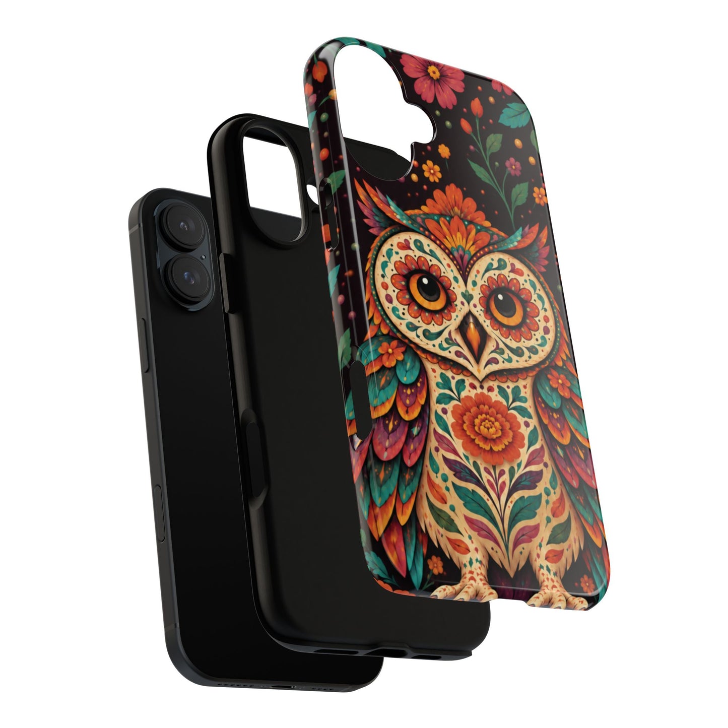 Vibrant Terracotta and Teal Calavera Owl Phone Case - Multicolor Phone Case