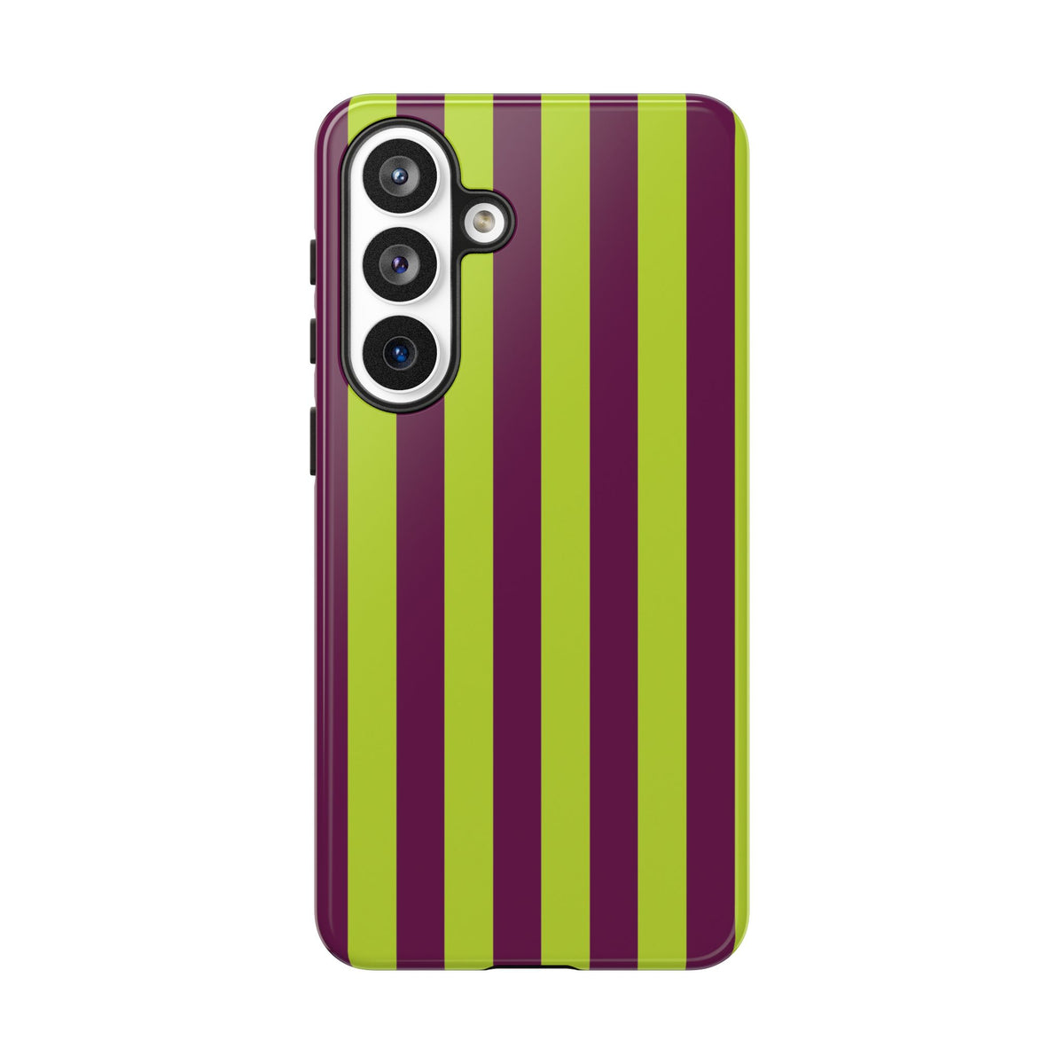 Trendy Neon Lime Green & Plum Stripe Pattern Phone Case - Green Phone Case - Samsung Galaxy S26 Plus / Glossy
