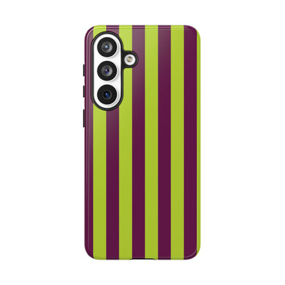 Trendy Neon Lime Green & Plum Stripe Pattern Phone Case - Green Phone Case - Samsung Galaxy S26 Plus / Glossy