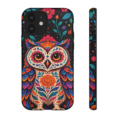 Vibrant Orange and Turquoise Calavera Owl Phone Case - Multicolor Phone Case - iPhone 12 / Glossy