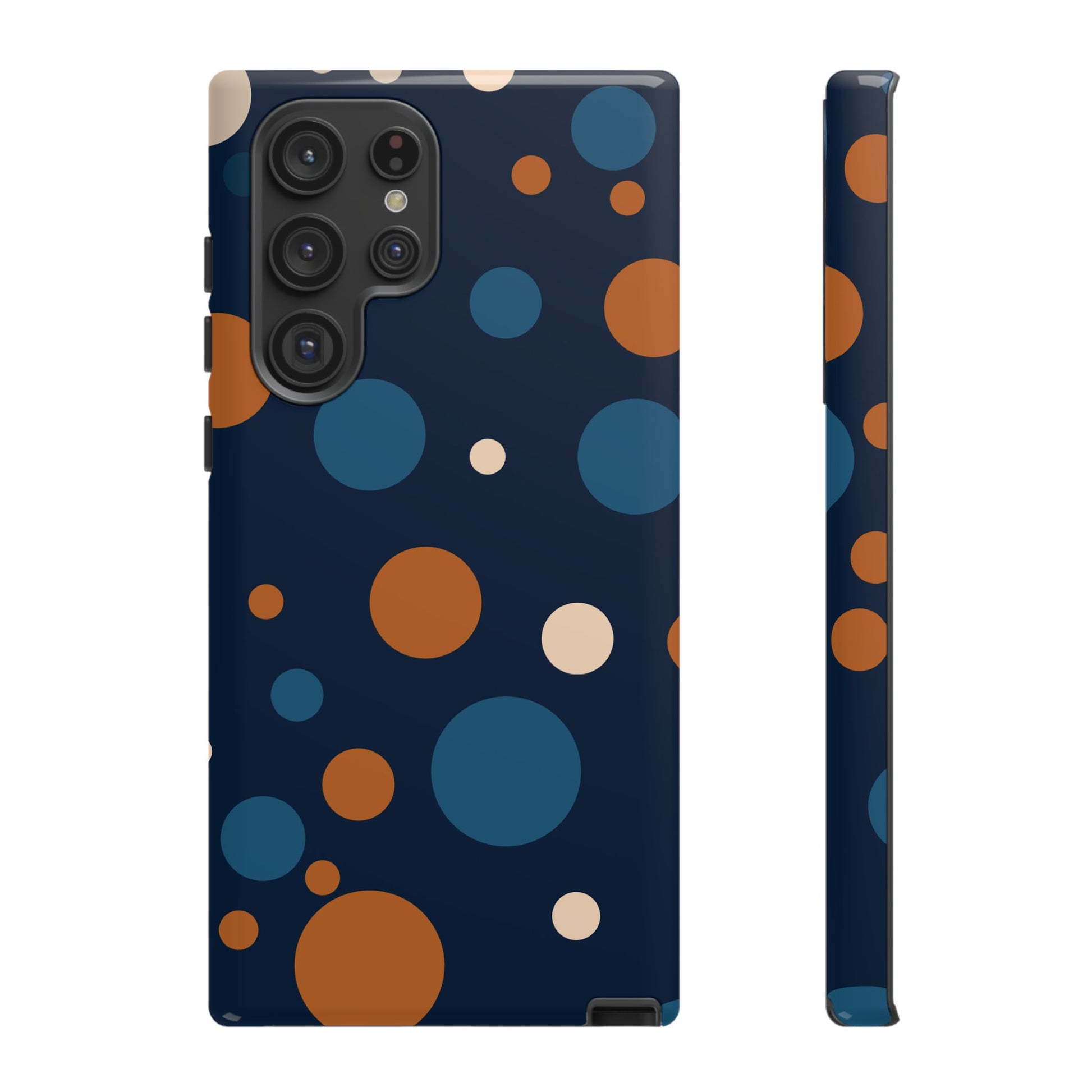 Samsung Galaxy S22 Ultra / Glossy Phone Case - ’Bold Navy Blue & Orange / White Dot Pattern’ Phone Case