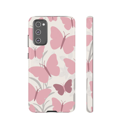 Minimalist Cream & Pink Butterfly Pattern Phone Case - White Phone Case - Samsung Galaxy S20 FE / Glossy