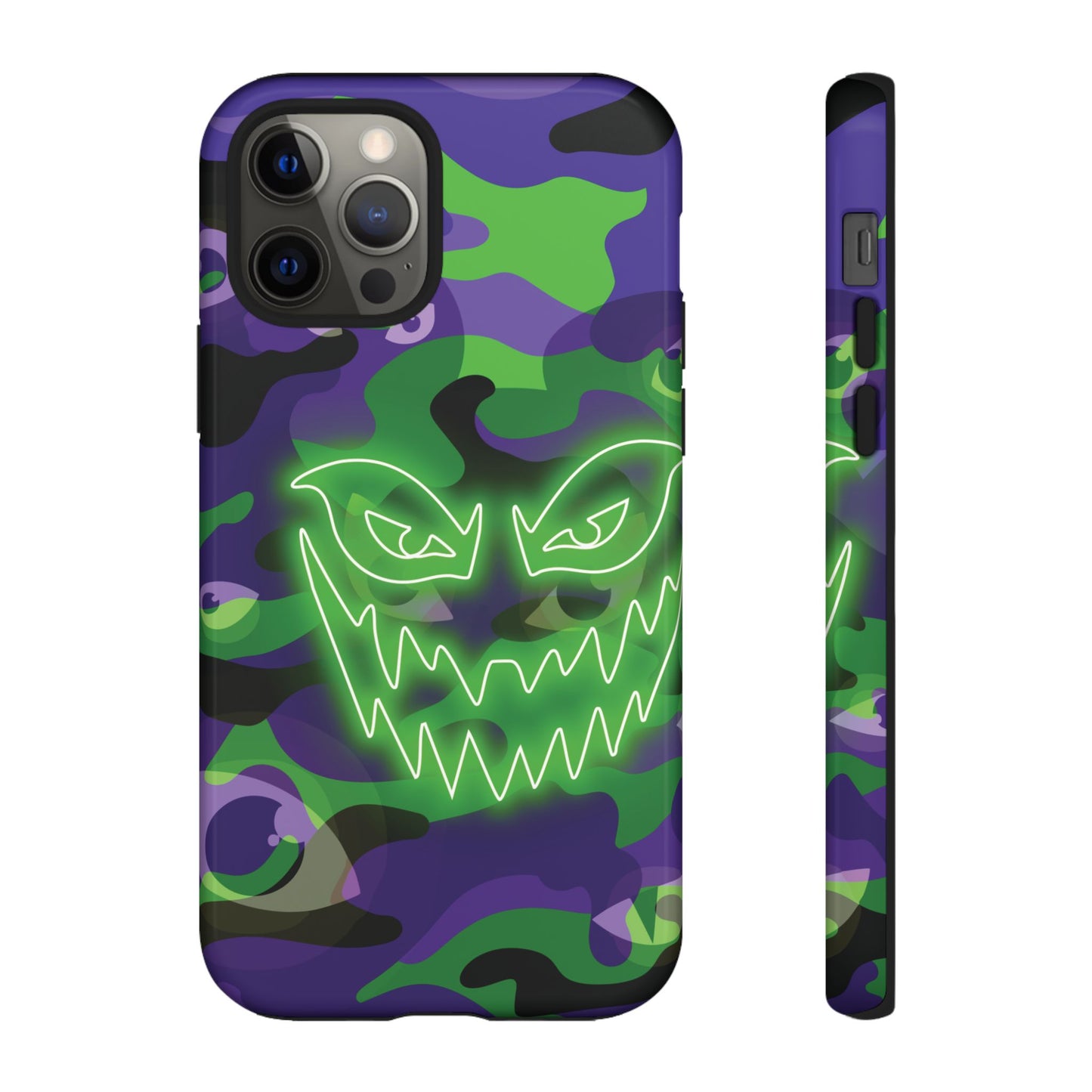 iPhone 12 Pro / Glossy Phone Case - Green & Purple Neon Face Camo Phone Case