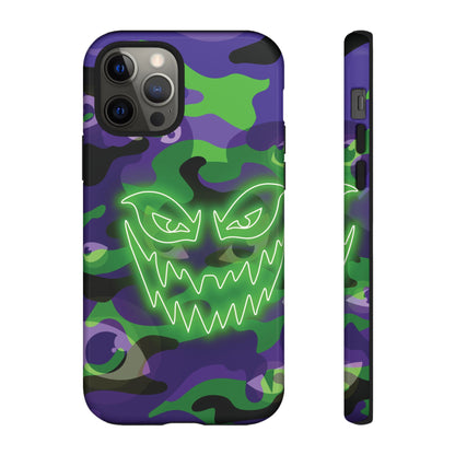 iPhone 12 Pro / Glossy Phone Case - Green & Purple Neon Face Camo Phone Case