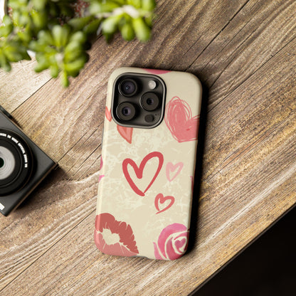 Cute Pink Heart & Rose Pattern Phone Case - Pink Phone Case