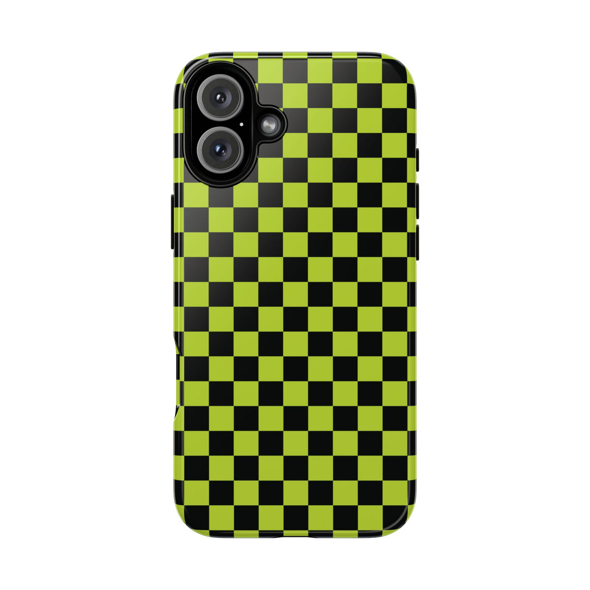 Trendy Neon Lime Green & Black Small Checked Pattern Phone Case - Green Phone Case - iPhone 16 Plus / Glossy