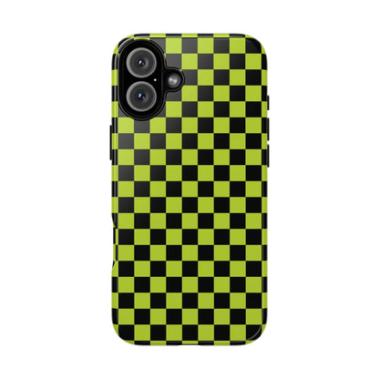 Trendy Neon Lime Green & Black Small Checked Pattern Phone Case - Green Phone Case - iPhone 16 Plus / Glossy
