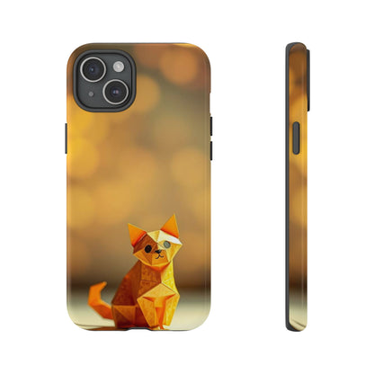 iPhone 15 Plus / Glossy Phone Case - Origami Cat Design Phone Case