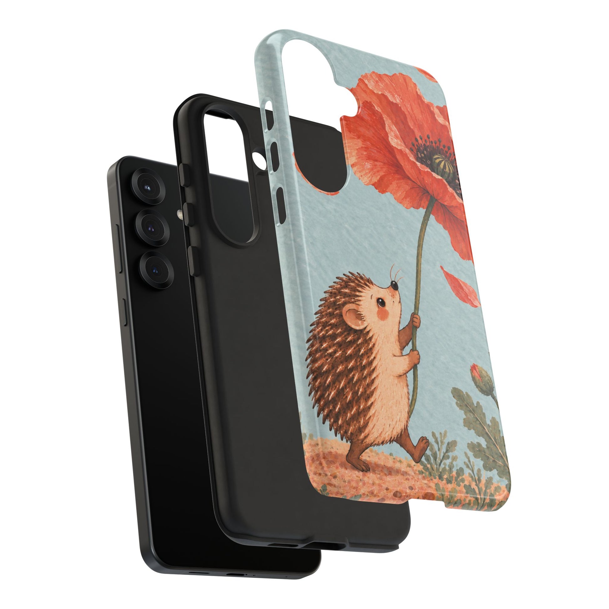 Whimsical Pale Blue Hedgehog and Poppy Phone Case - Blue Phone Case