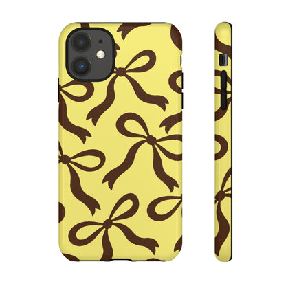 Bold Butter Yellow and Chocolate Brown Bow Pattern Phone Case - Yellow Phone Case - iPhone 11 / Glossy
