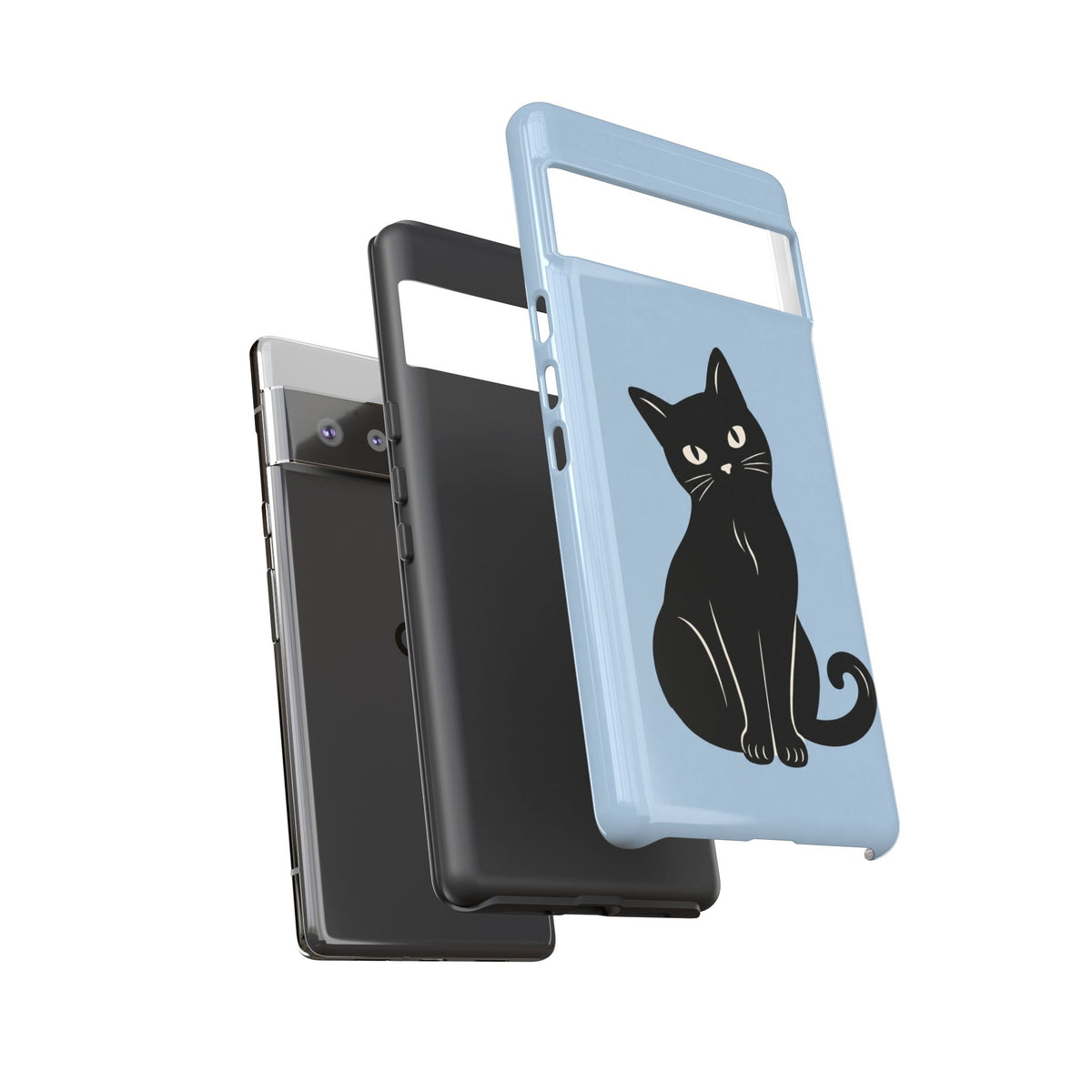 Minimalist Powder Blue & Black Cat Phone Case