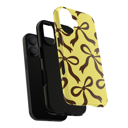 Bold Butter Yellow and Chocolate Brown Bow Pattern Phone Case - Yellow Phone Case