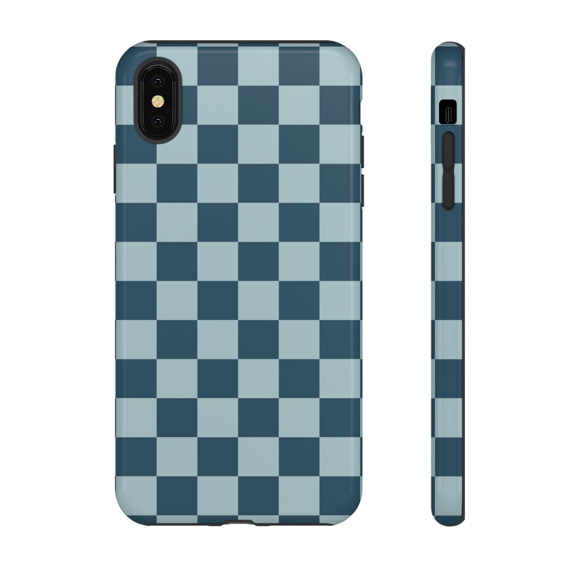 iPhone XS MAX / Glossy Phone Case - ’Blue Checkered Pattern’ Phone Case