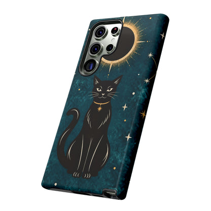 Whimsical Teal Celestial Black Cat Phone Case