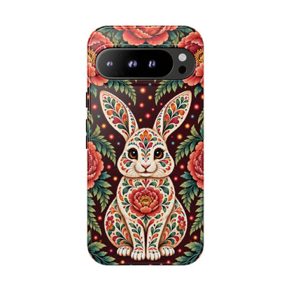Cute Terracotta and Teal Calavera Bunny Phone Case - Phone Case - Google Pixel 9 Pro XL / Glossy