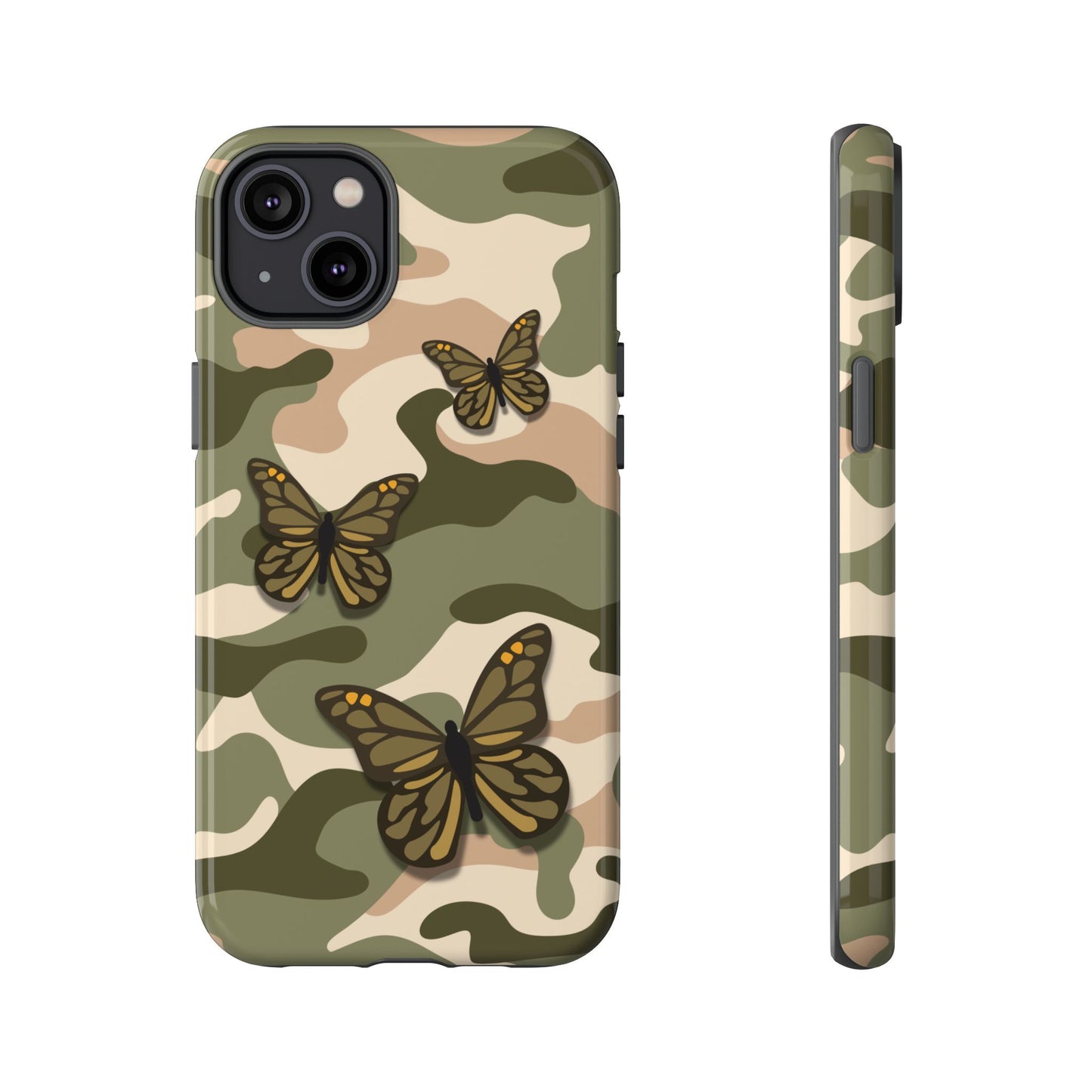 iPhone 14 Plus / Glossy Phone Case - Green Butterfly Camo Phone Case