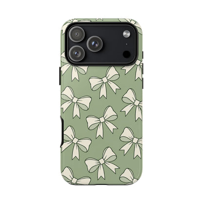 Chic Sage Green Bow Pattern Phone Case