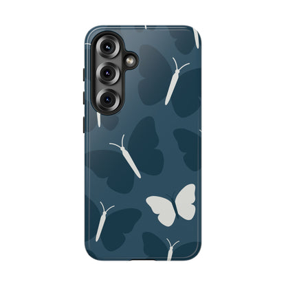 Minimalist Dark Blue Butterfly Pattern Phone Case - Blue Phone Case - Samsung Galaxy S25 / Glossy