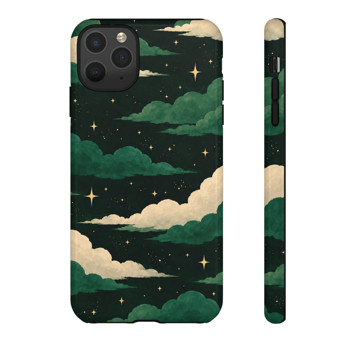 Illustrated Emerald Green Clouds & Stars Phone Case