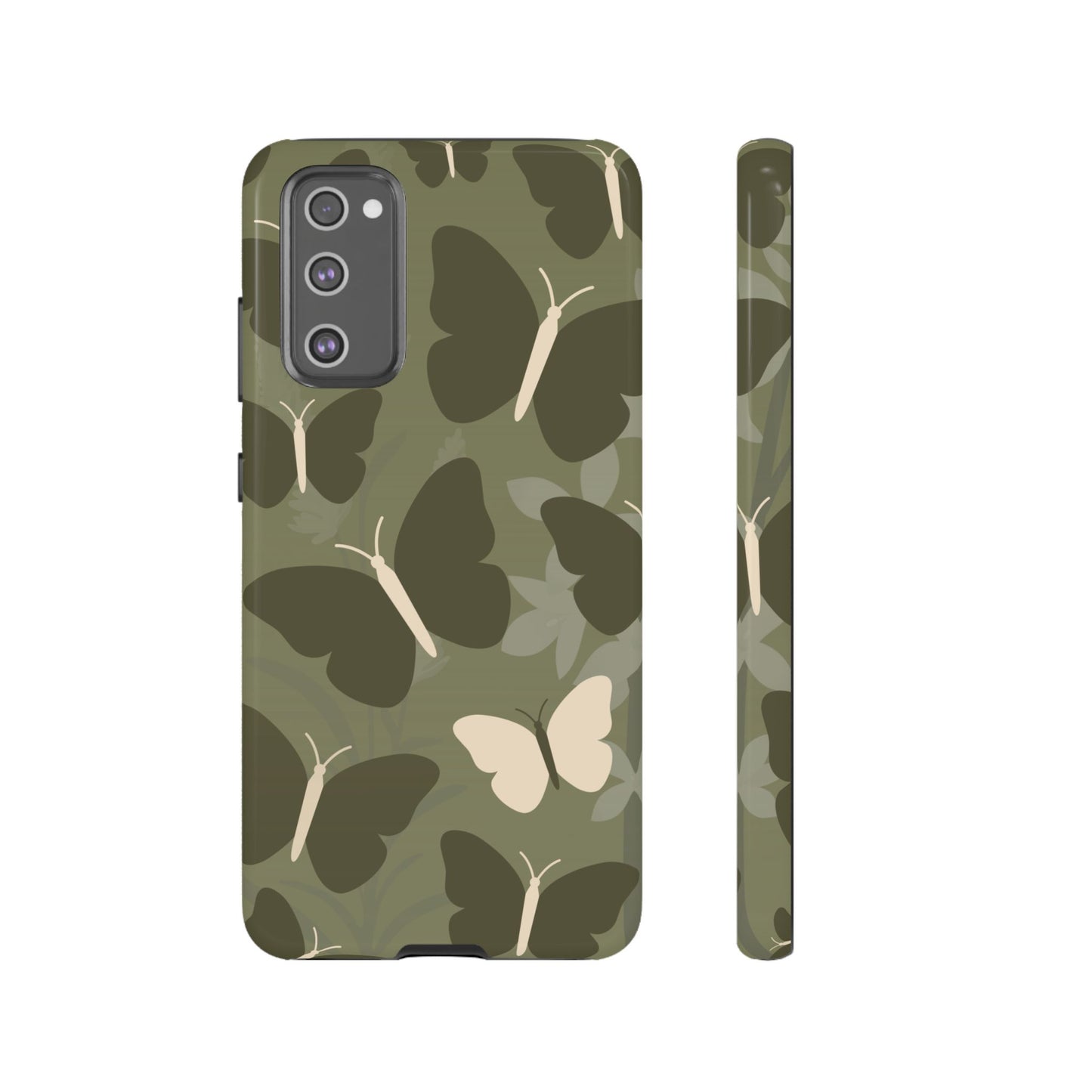Samsung Galaxy S20 FE / Glossy Phone Case - Minimalist Olive Green Butterfly Pattern Phone Case