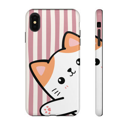Playful Peakaboo Cat with Pink Stripe Pattern Phone Case - Pink Phone Case - iPhone XS MAX / Glossy