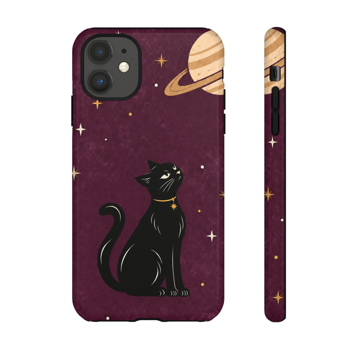 Whimsical Plum Celestial Black Cat Phone Case