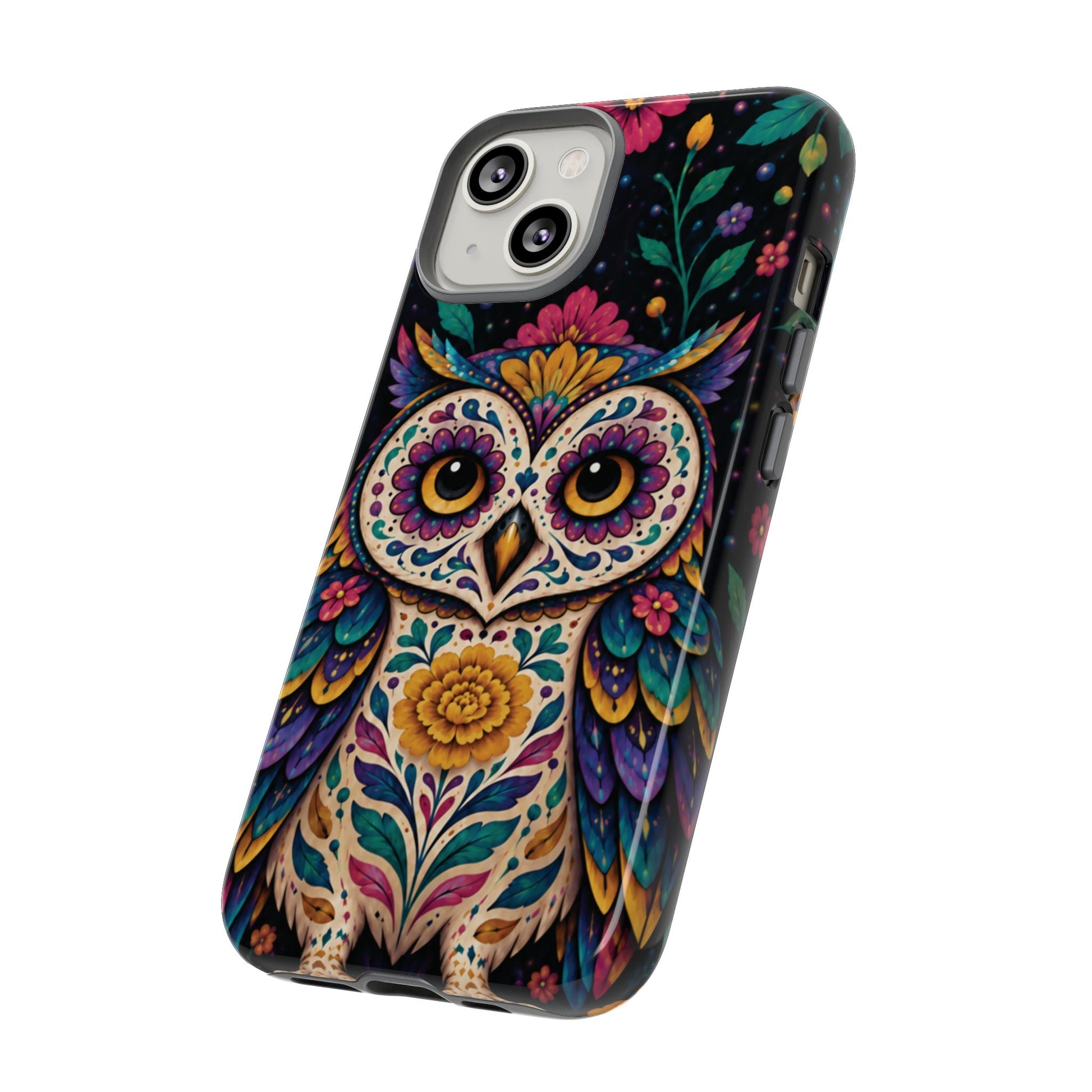 Vibrant Purple and Teal Calavera Owl Phone Case - Multicolor Phone Case