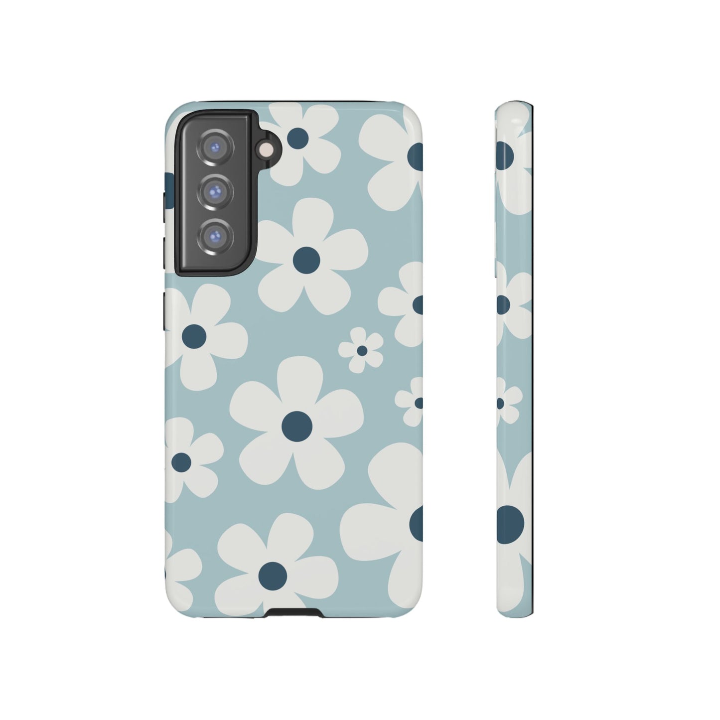 Samsung Galaxy S21 FE / Glossy Phone Case - Cute Light Blue Daisy Pattern Phone Case