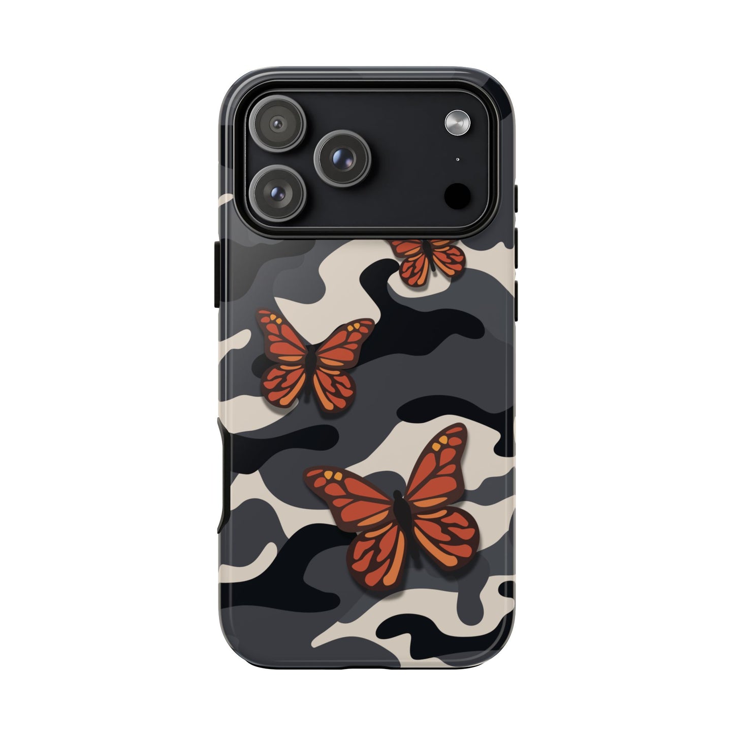 iPhone 17 Pro Max / Glossy Phone Case - Black & Orange Butterfly Camo Phone Case