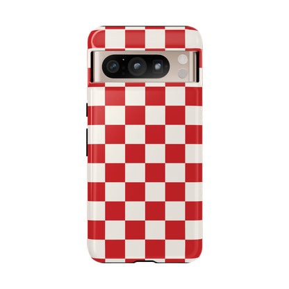 Google Pixel 8 Pro / Glossy Phone Case - ’Red Checkered Pattern’ Phone Case