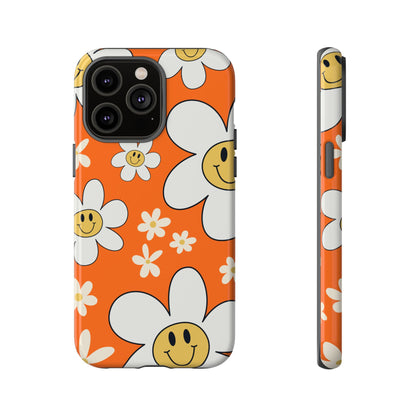 Fun Retro Daisy Pattern with Orange Background Phone Case - Orange Phone Case - iPhone 14 Pro Max / Glossy