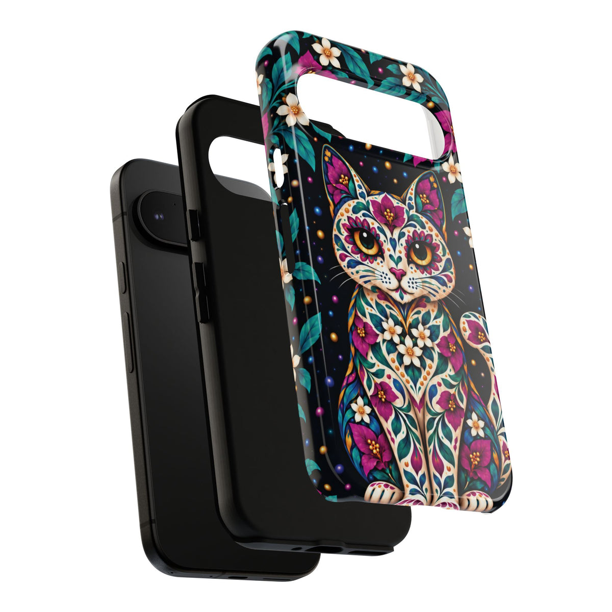 Vibrant Purple and Teal Calavera Cat Phone Case - Multicolor Phone Case
