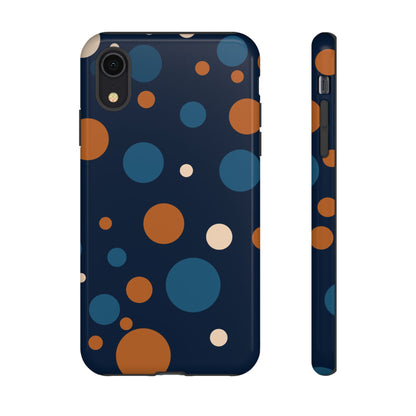 iPhone XR / Glossy Phone Case - ’Bold Navy Blue & Orange / White Dot Pattern’ Phone Case