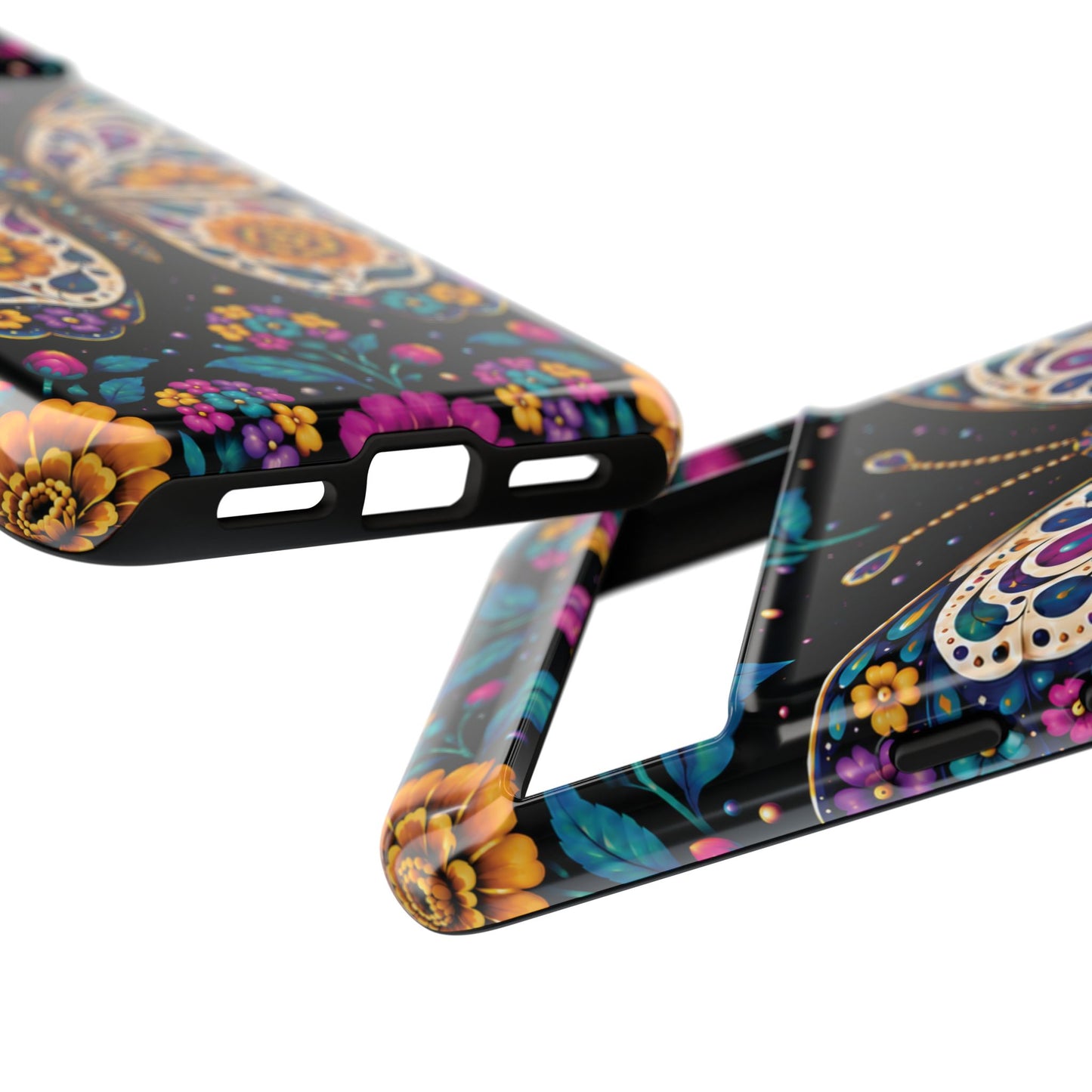 Vibrant Purple and Teal Calavera Butterfly Phone Case - Multicolor Phone Case