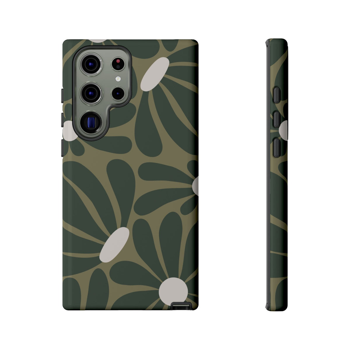Retro Olive Green Daisy Pattern Phone Case - Green Phone Case - Samsung Galaxy S23 Ultra / Glossy