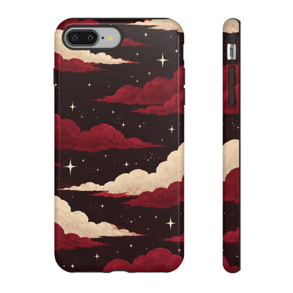 Illustrated Crimson Red Clouds & Stars Phone Case