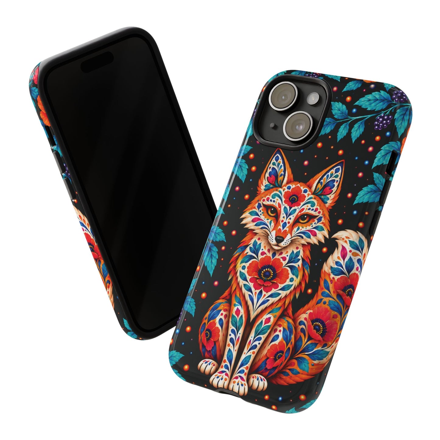 Vibrant Orange and Turquoise Calavera Fox Phone Case - Multicolor Phone Case