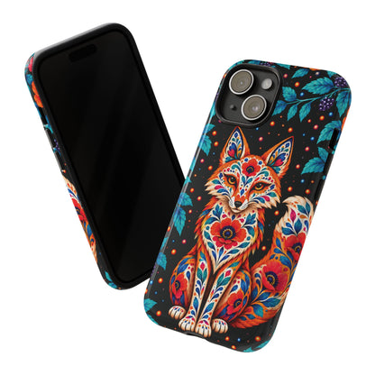 Vibrant Orange and Turquoise Calavera Fox Phone Case - Multicolor Phone Case