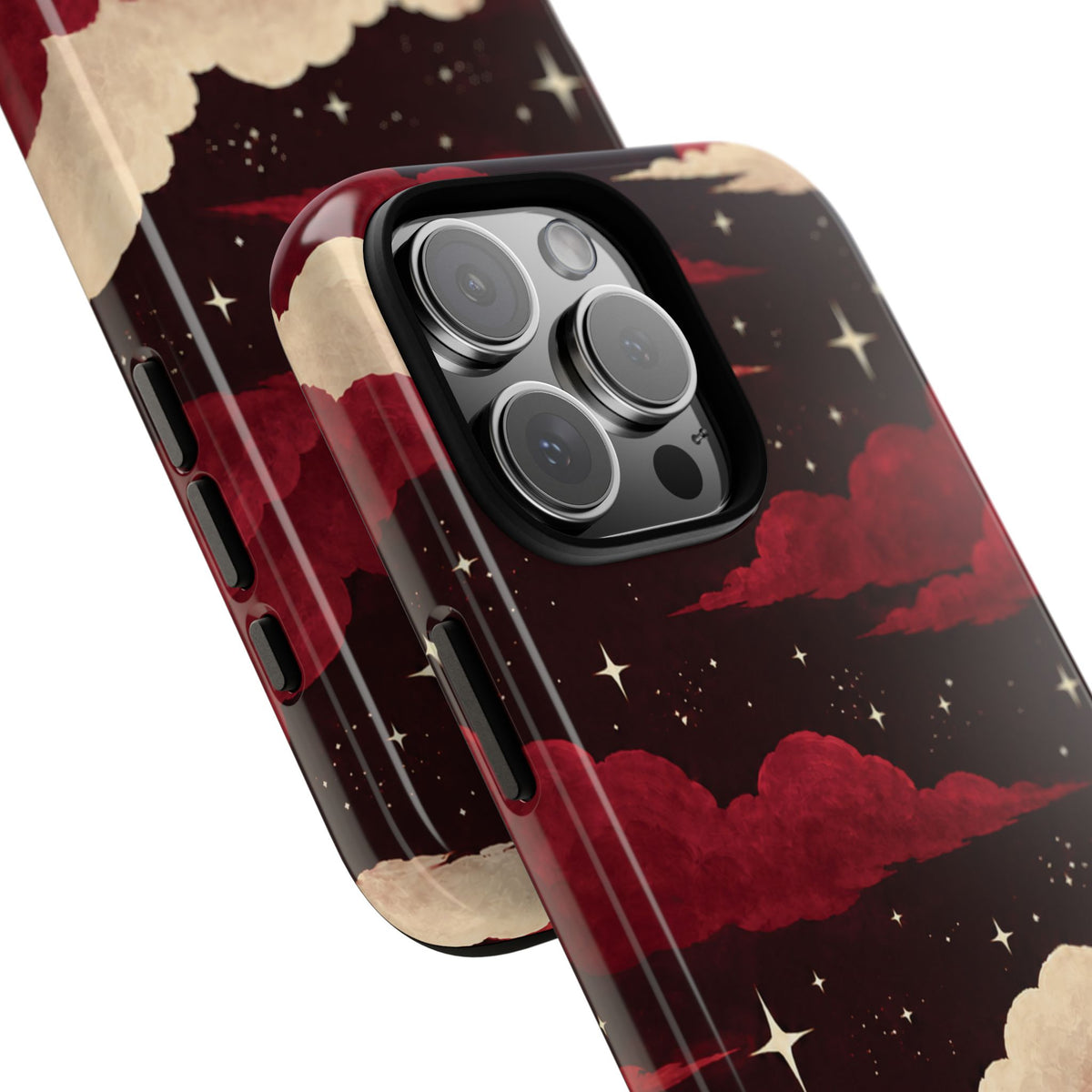 Illustrated Crimson Red Clouds & Stars Phone Case