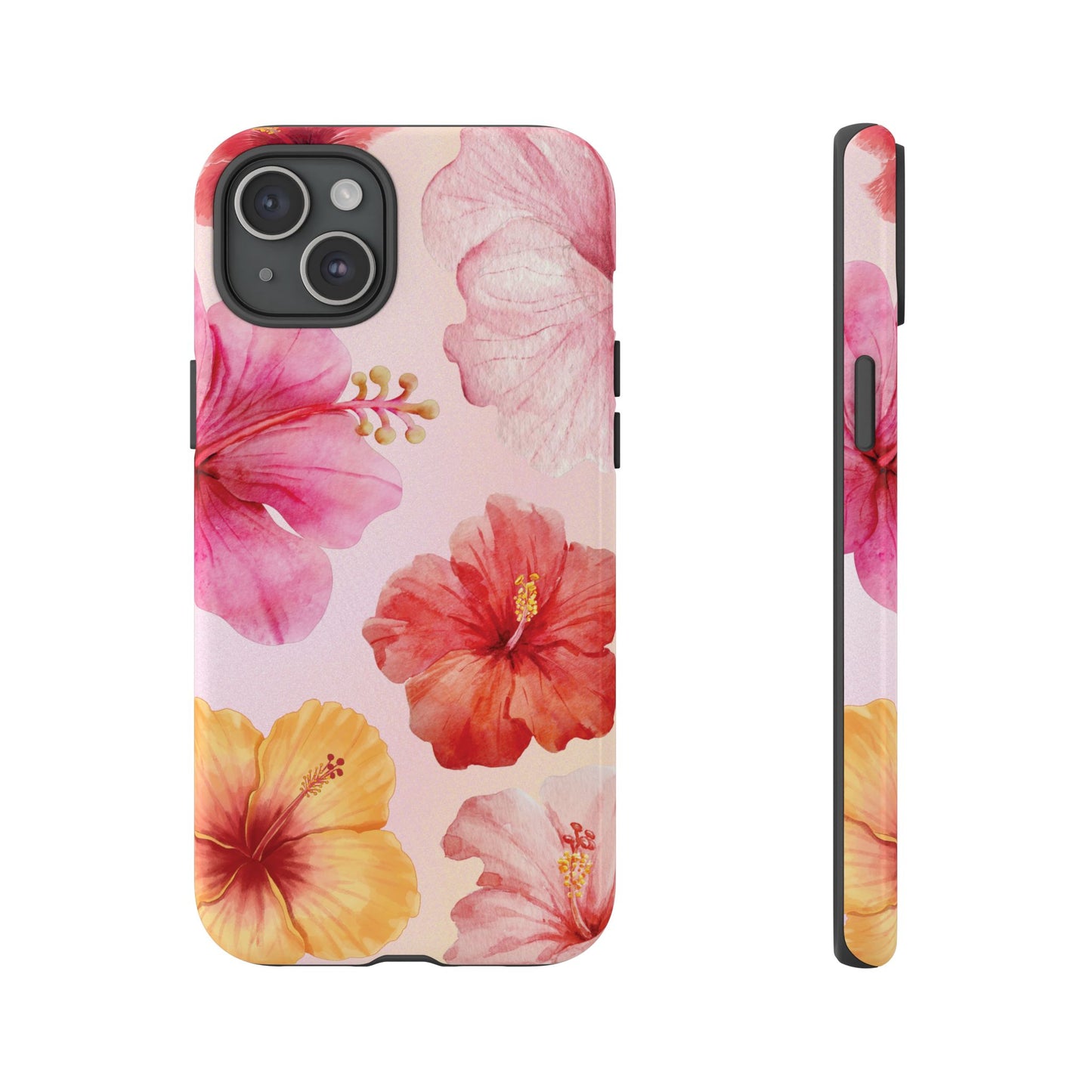 iPhone 15 Plus / Glossy Phone Case - ’Pink Hibiscus Pattern #1’ Phone Case