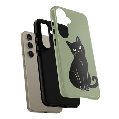Minimalist Sage Green & Black Cat Phone Case