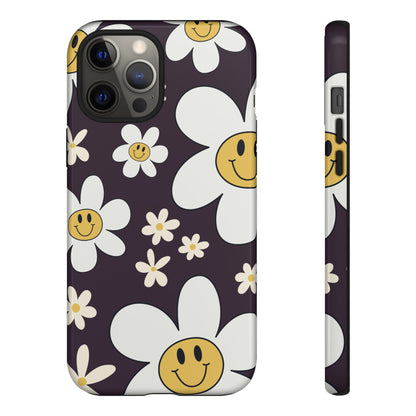 iPhone 12 Pro Max / Glossy Phone Case - Fun Retro Daisy Pattern with Purple Background Phone Case