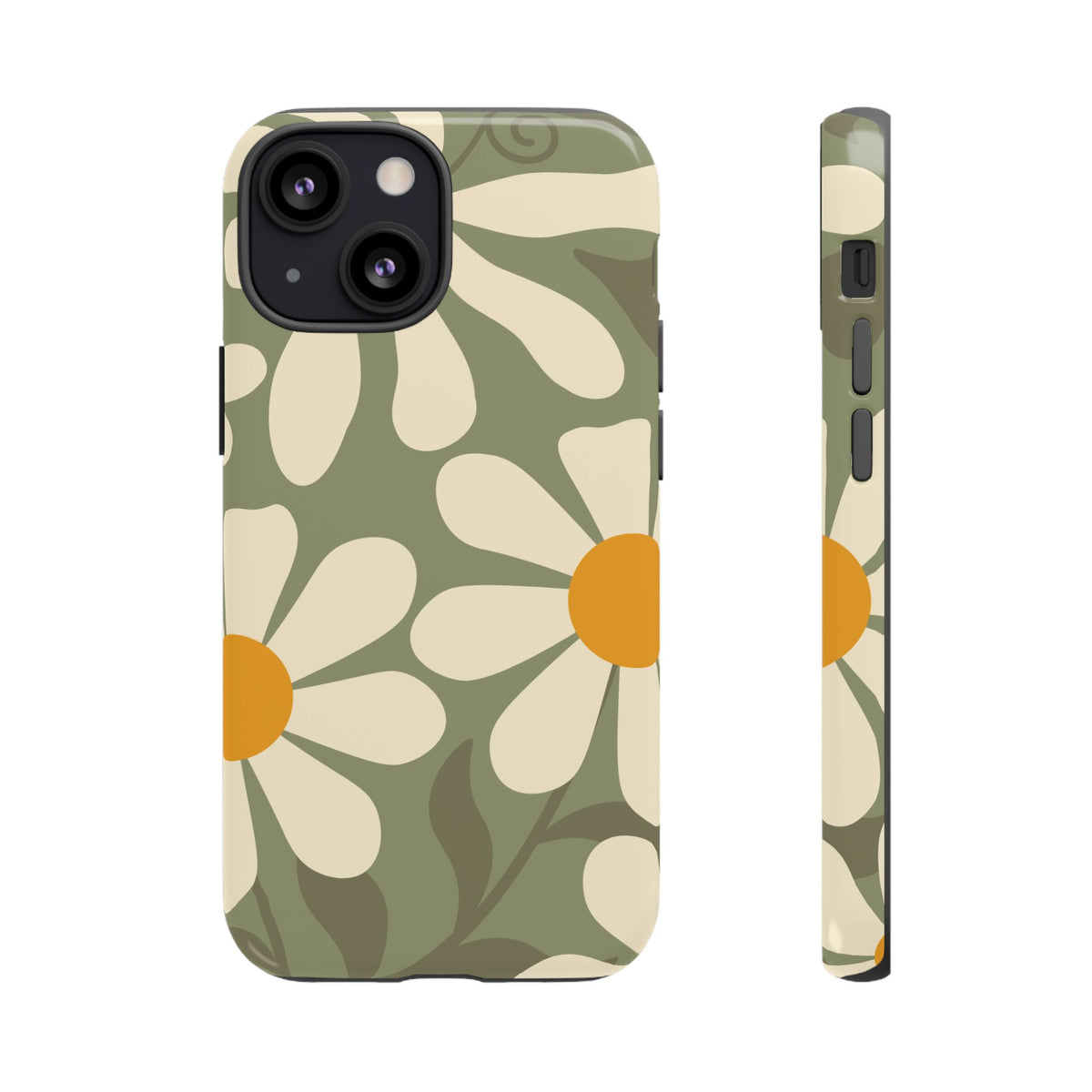 Retro Green Daisy Pattern #2 Phone Case - Green Phone Case - iPhone 13 Mini / Glossy
