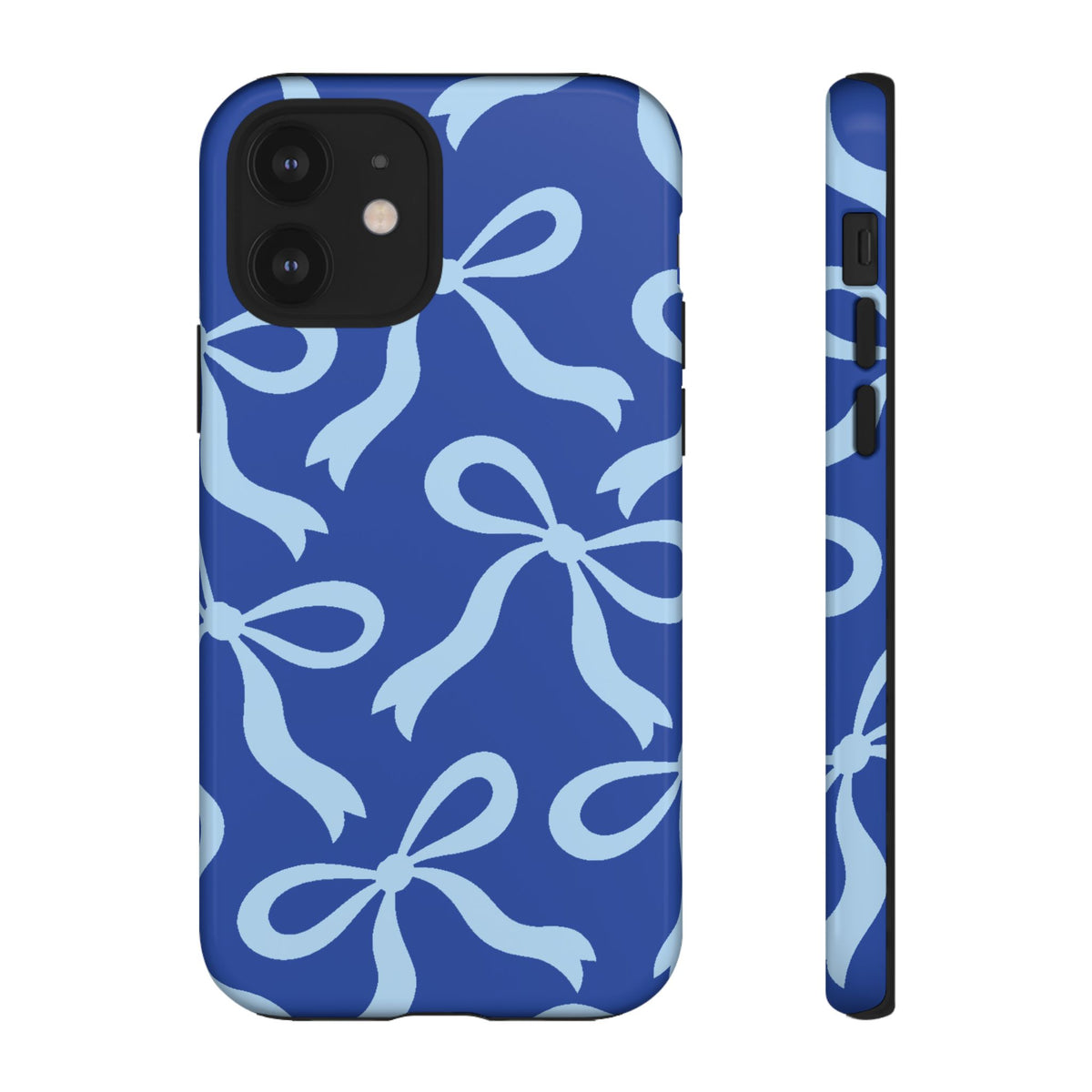 Bold Cobalt Blue and Powder Blue Bow Pattern Phone Case - Blue Phone Case - iPhone 12 / Glossy