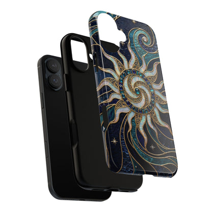 Elegant Teal & Gold Cosmic Sunburst Phone Case