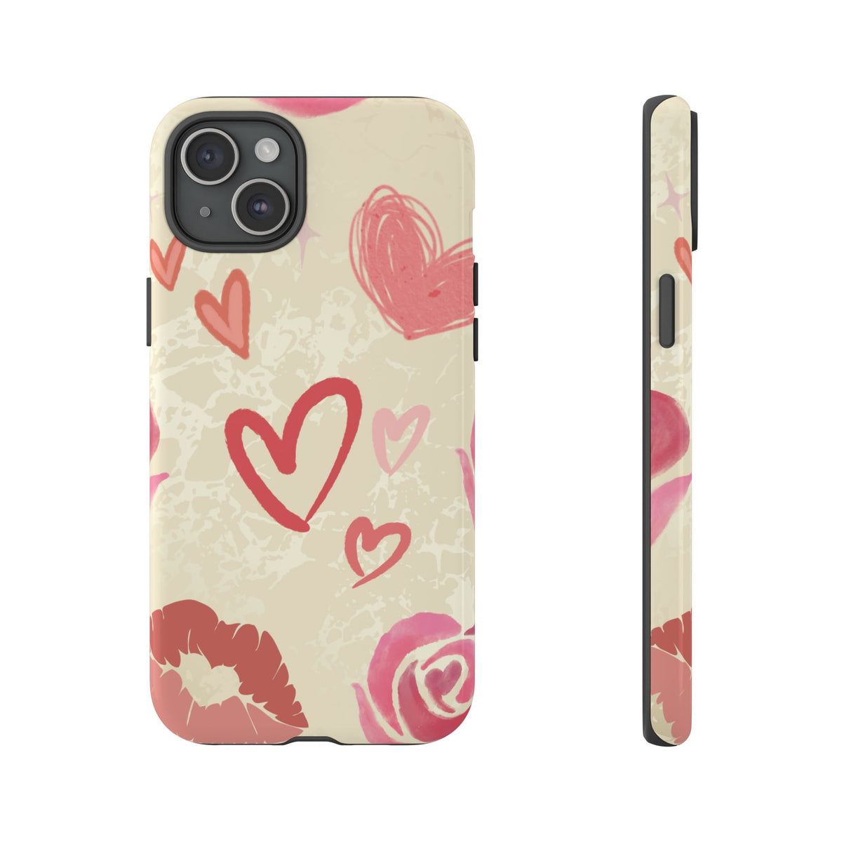 Cute Pink Heart & Rose Pattern Phone Case - Pink Phone Case - iPhone 15 Plus / Glossy